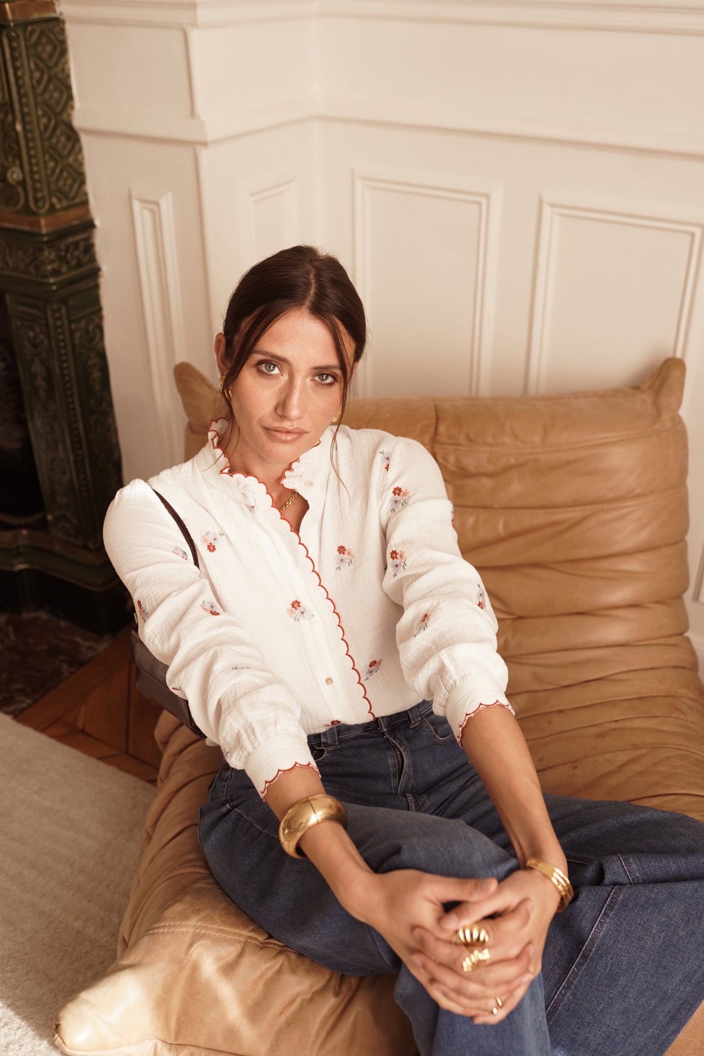 Chloe floral embroidered trim blouse