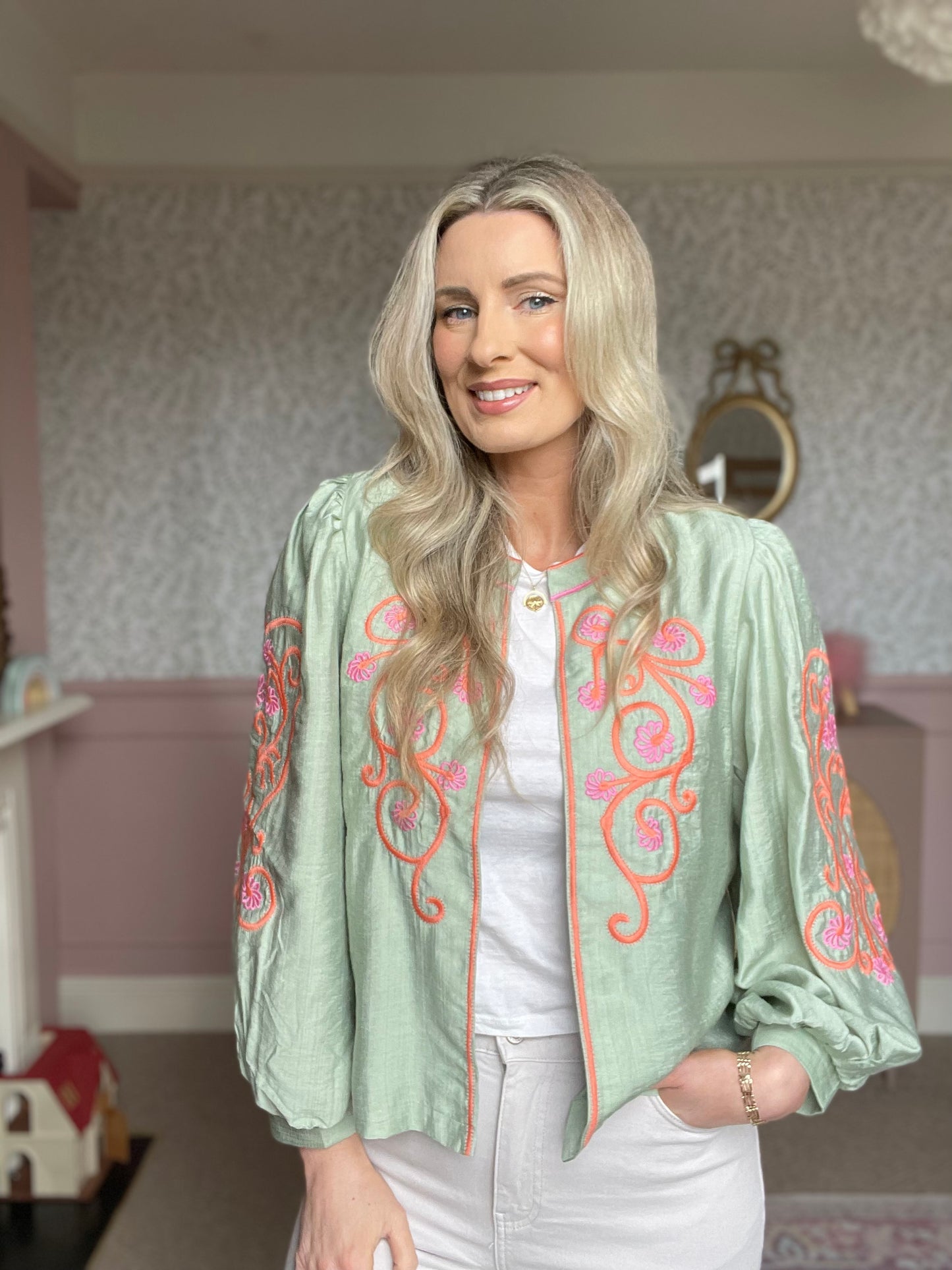 Ottilie mint floral boho jacket