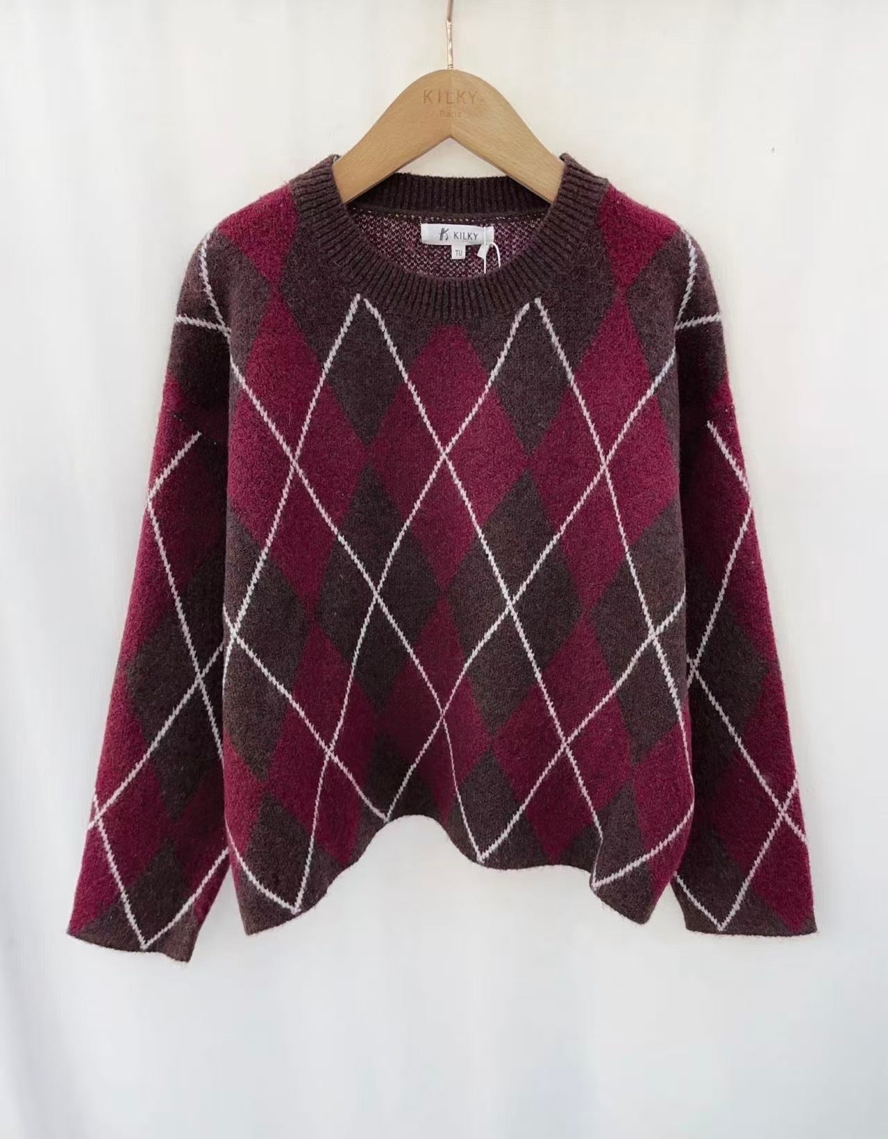 Argyle burgundy & coffee jumper