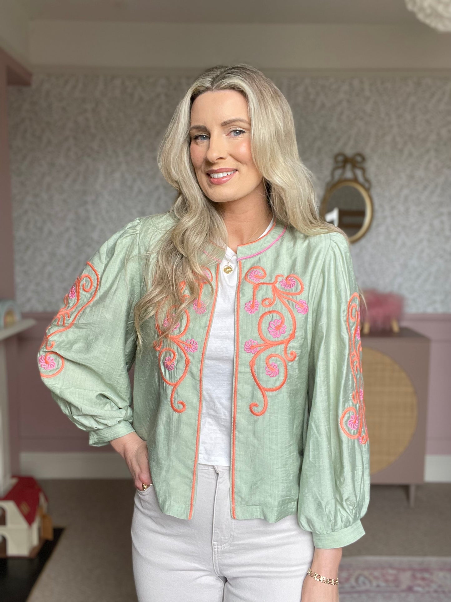 Ottilie mint floral boho jacket