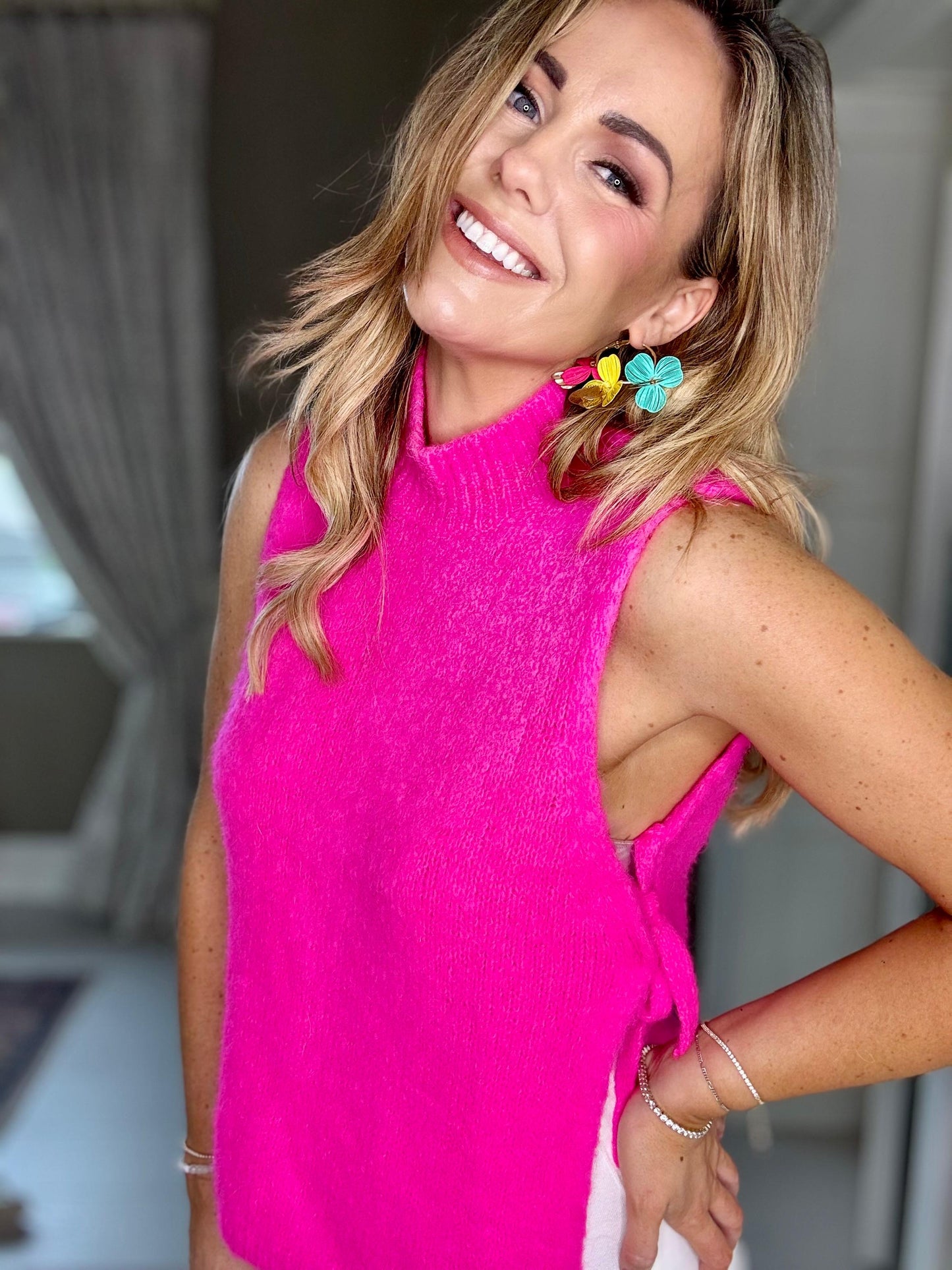 Josie alpaca sleeveless neon pink gilet