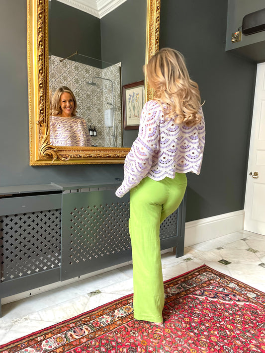 Parrot lime green linen trousers