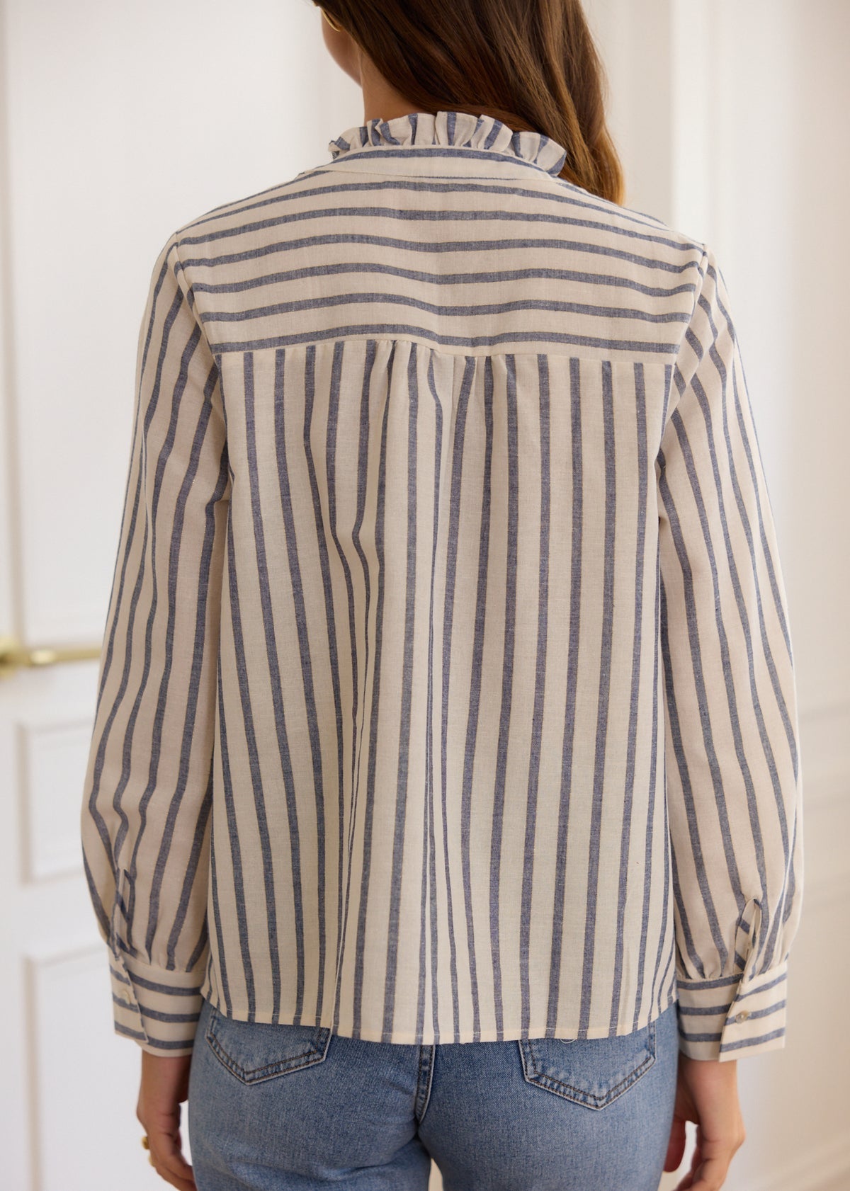 Victoria blue striped embroidered shirt