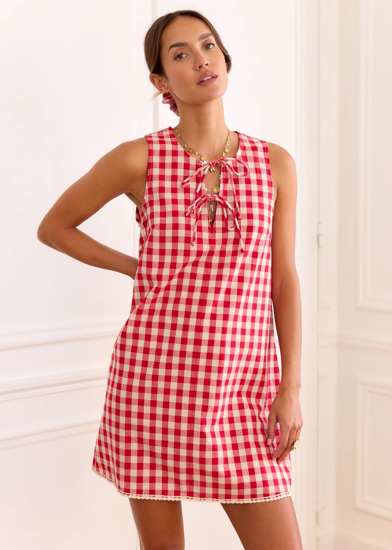 Tanya red gingham shirt dress