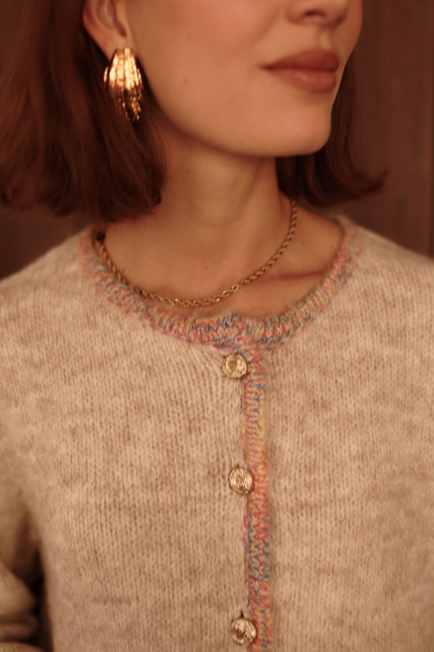 Tilly beige rainbow trim cardigan
