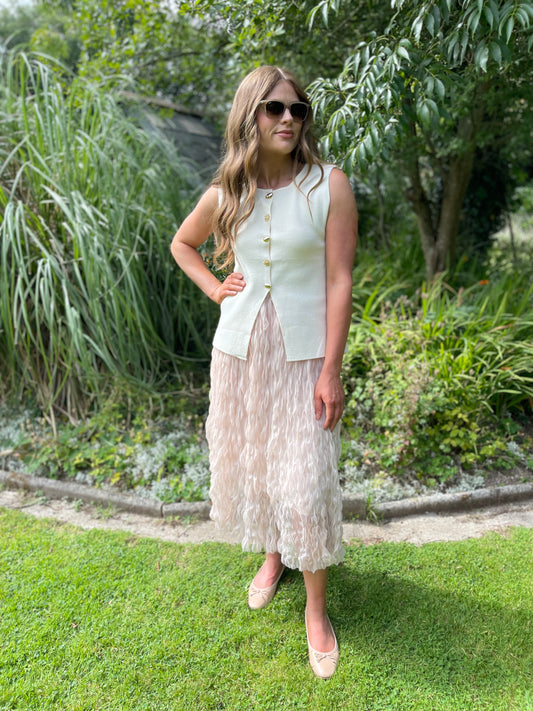 Wavy tulle cream skirt