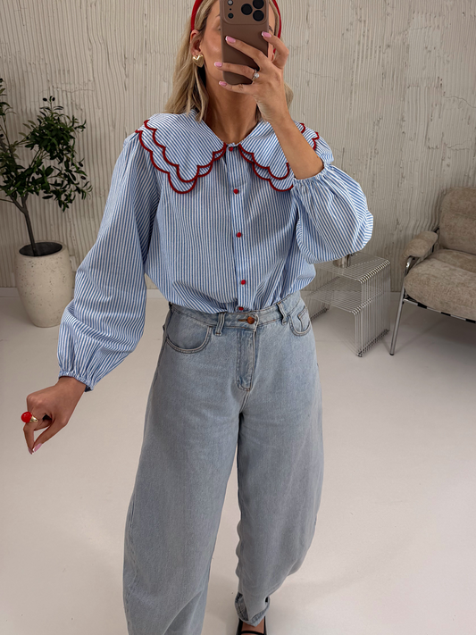 Sally blue stripe Peter Pan collar shirt