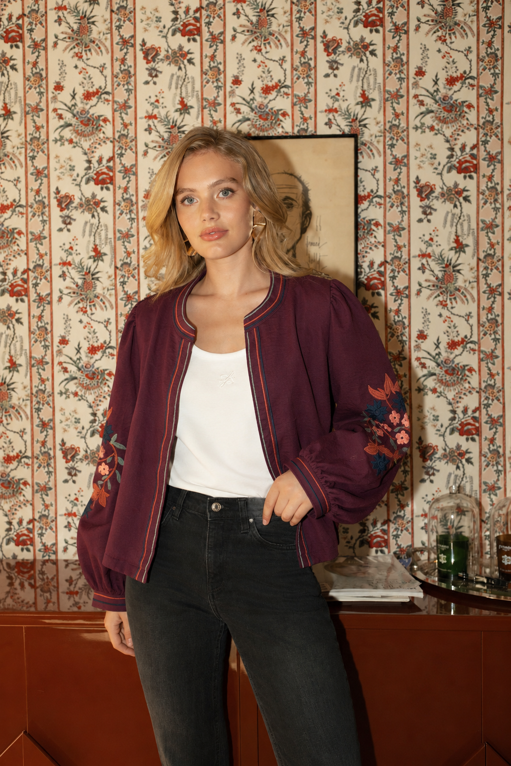 Cecilia burgundy floral boho jacket