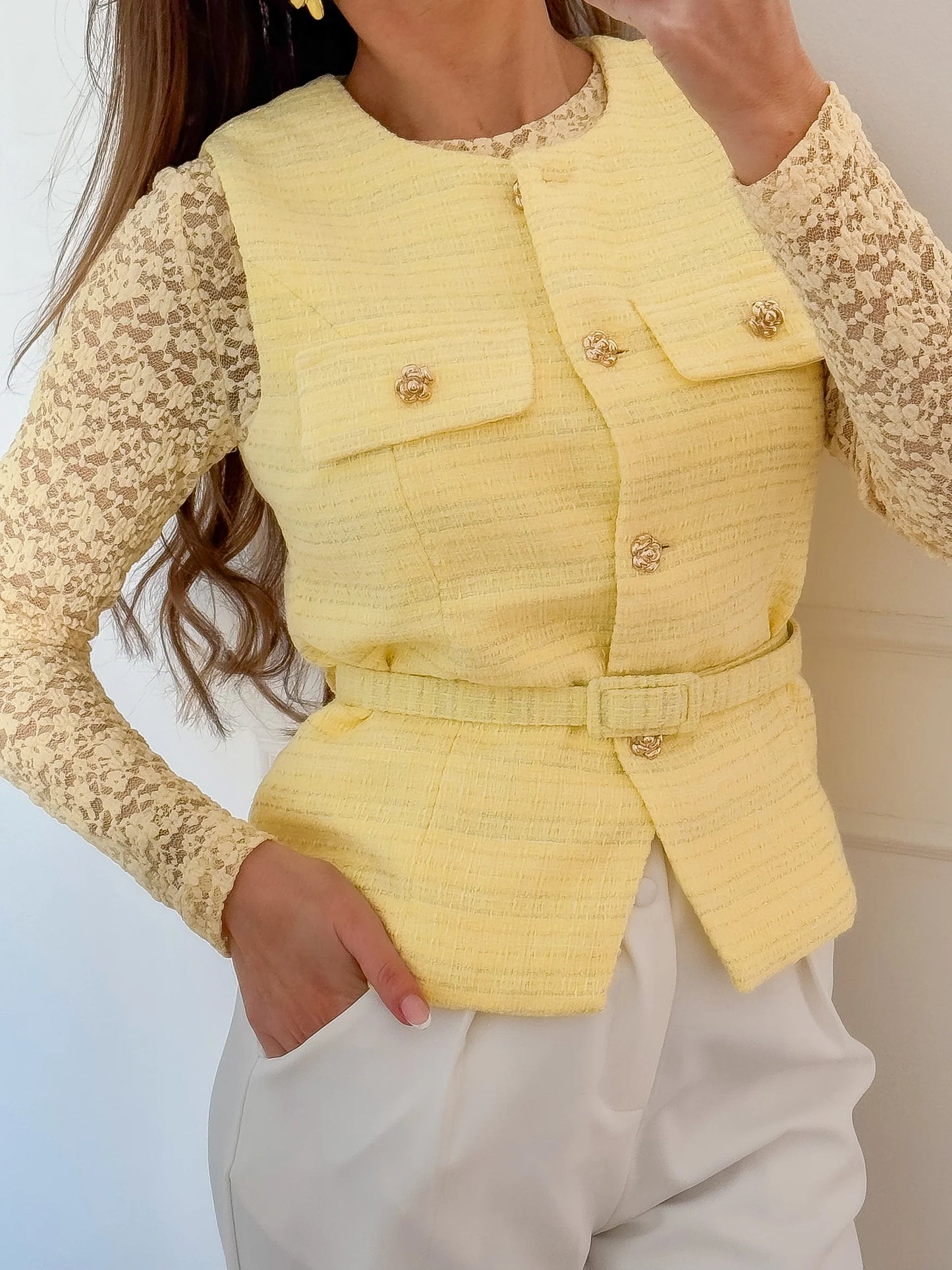 Ada yellow tweed sleeveless top