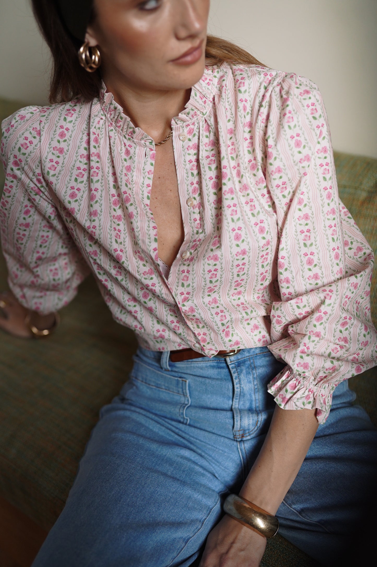 Preorder Grace pink ditsy floral blouse