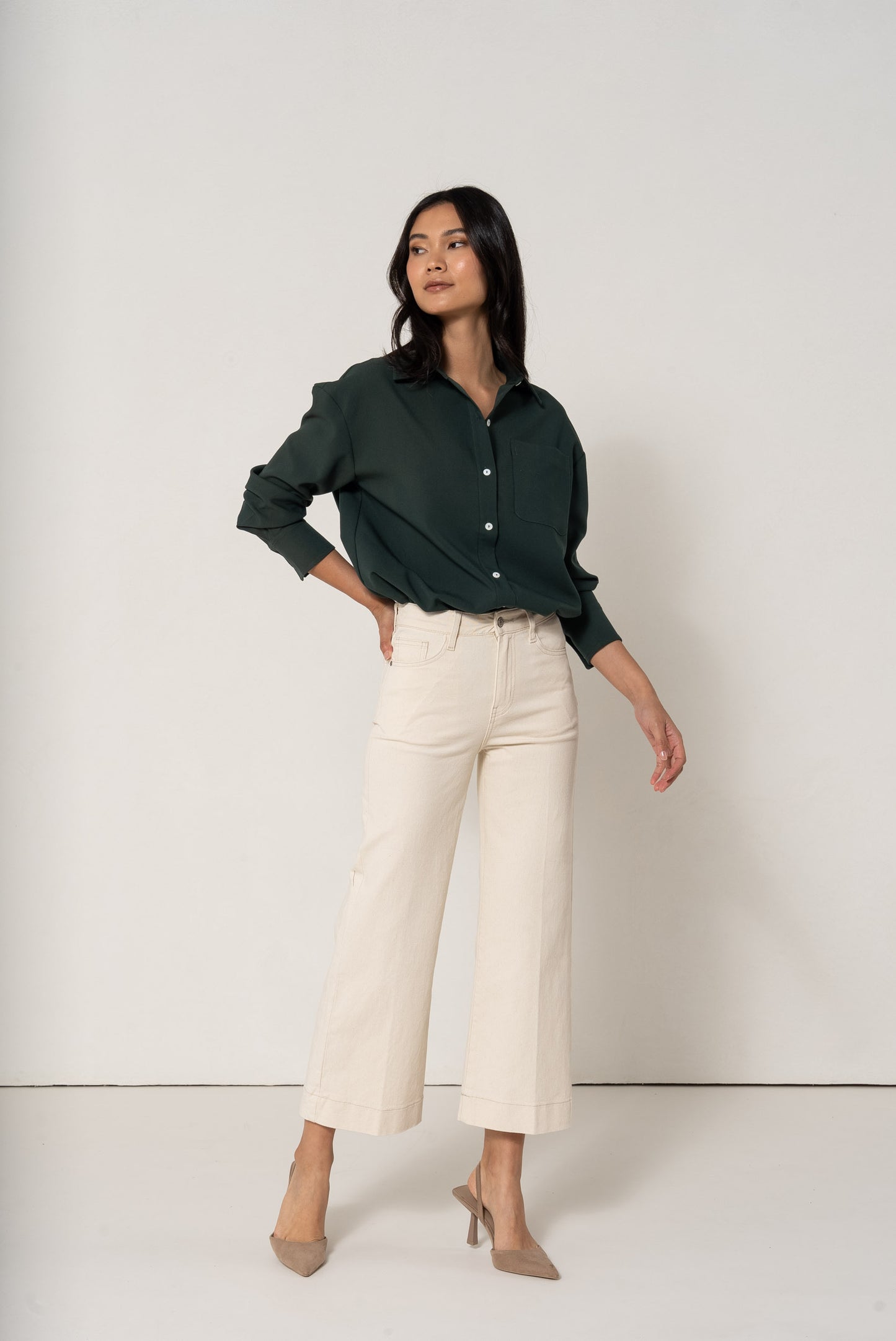 Clair beige cropped wide leg jeans