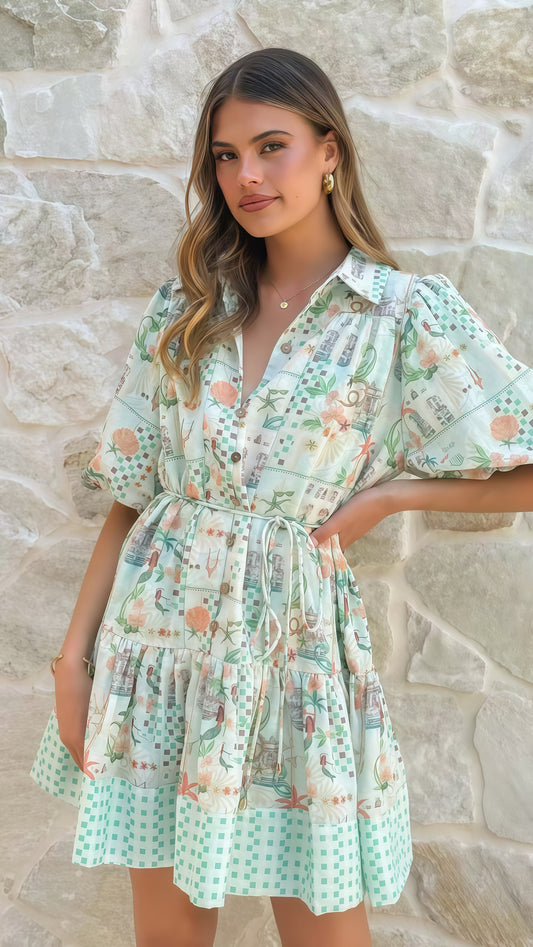 Misha blue tropical floral mini dress