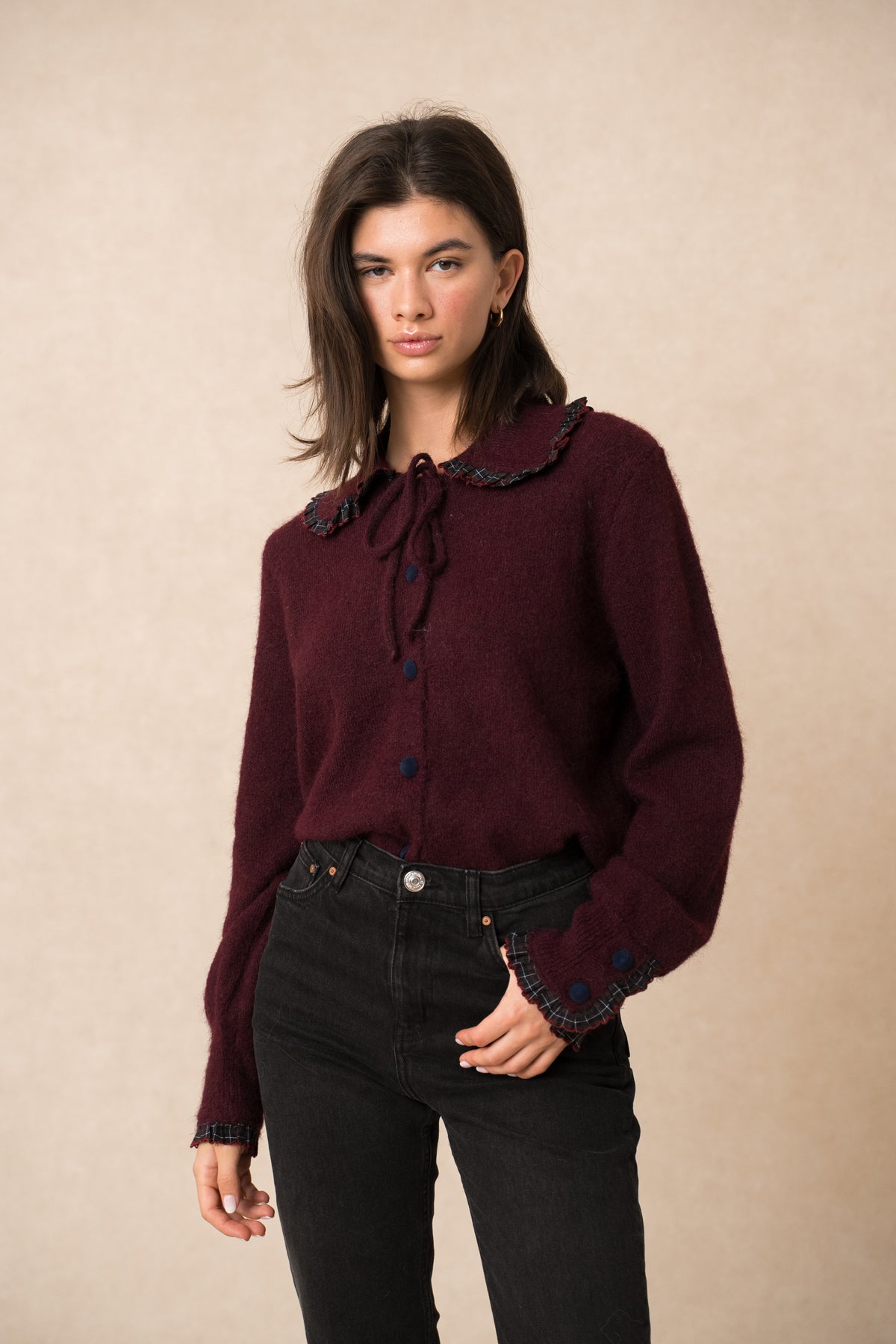 Justine burgundy Peter Pan collar jumper