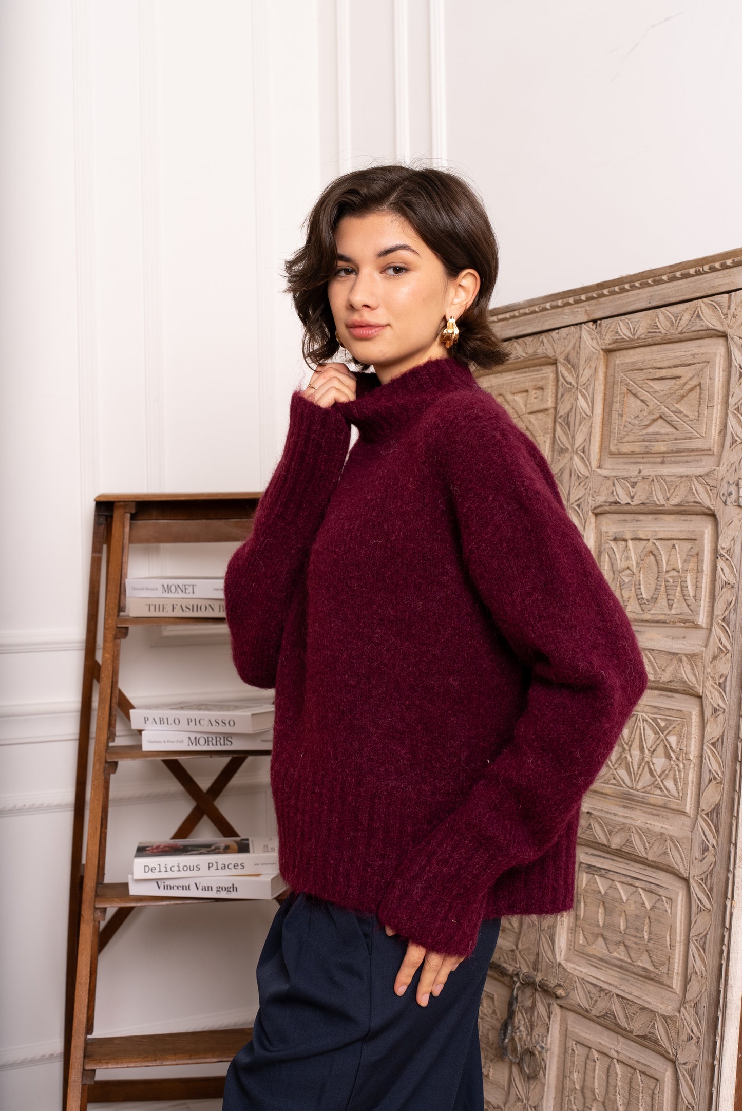 Audrey burgundy soft polo neck jumper