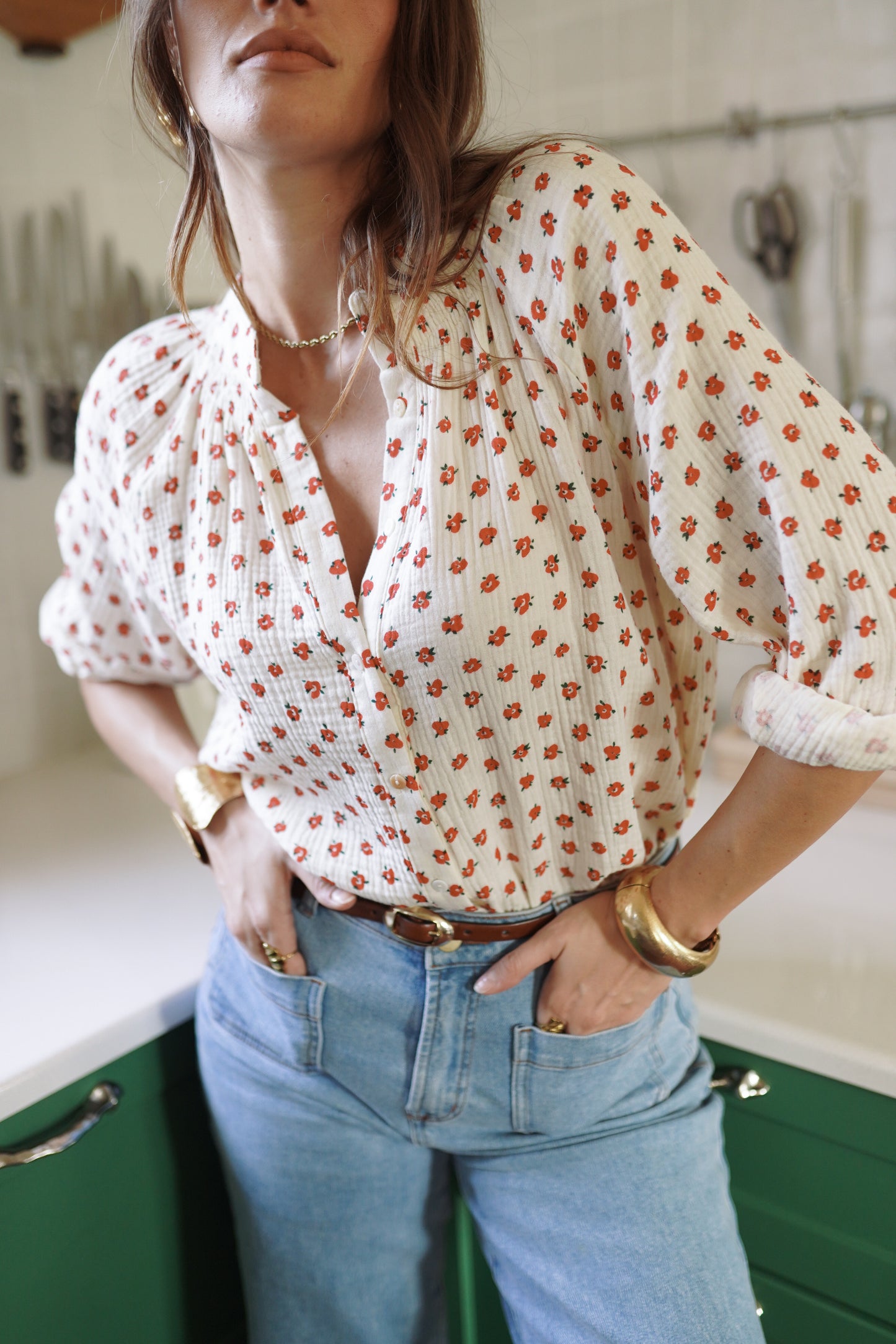 Ellie red floral cotton blouse