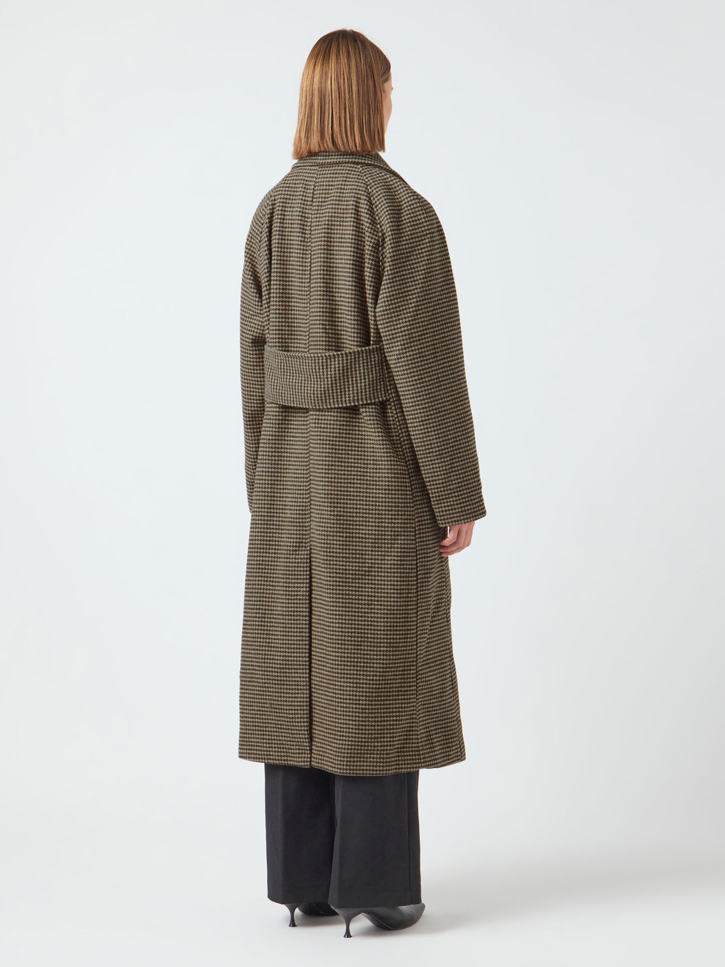 YASMARGOT CHECK WOOL LONG BELT COAT