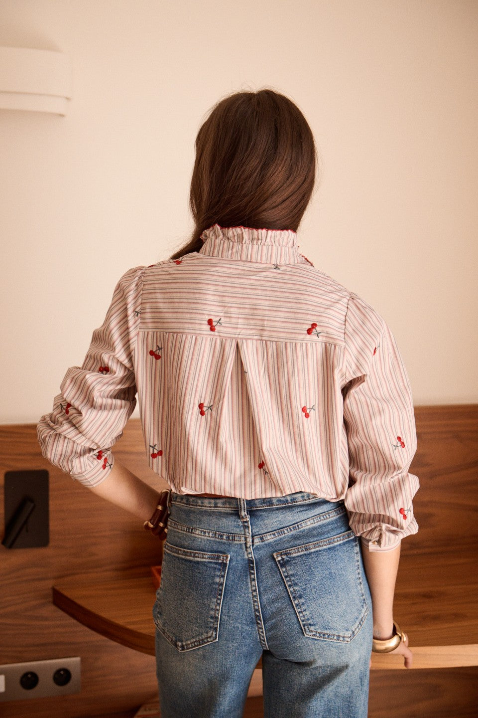 Collette cherry print stripe blouse