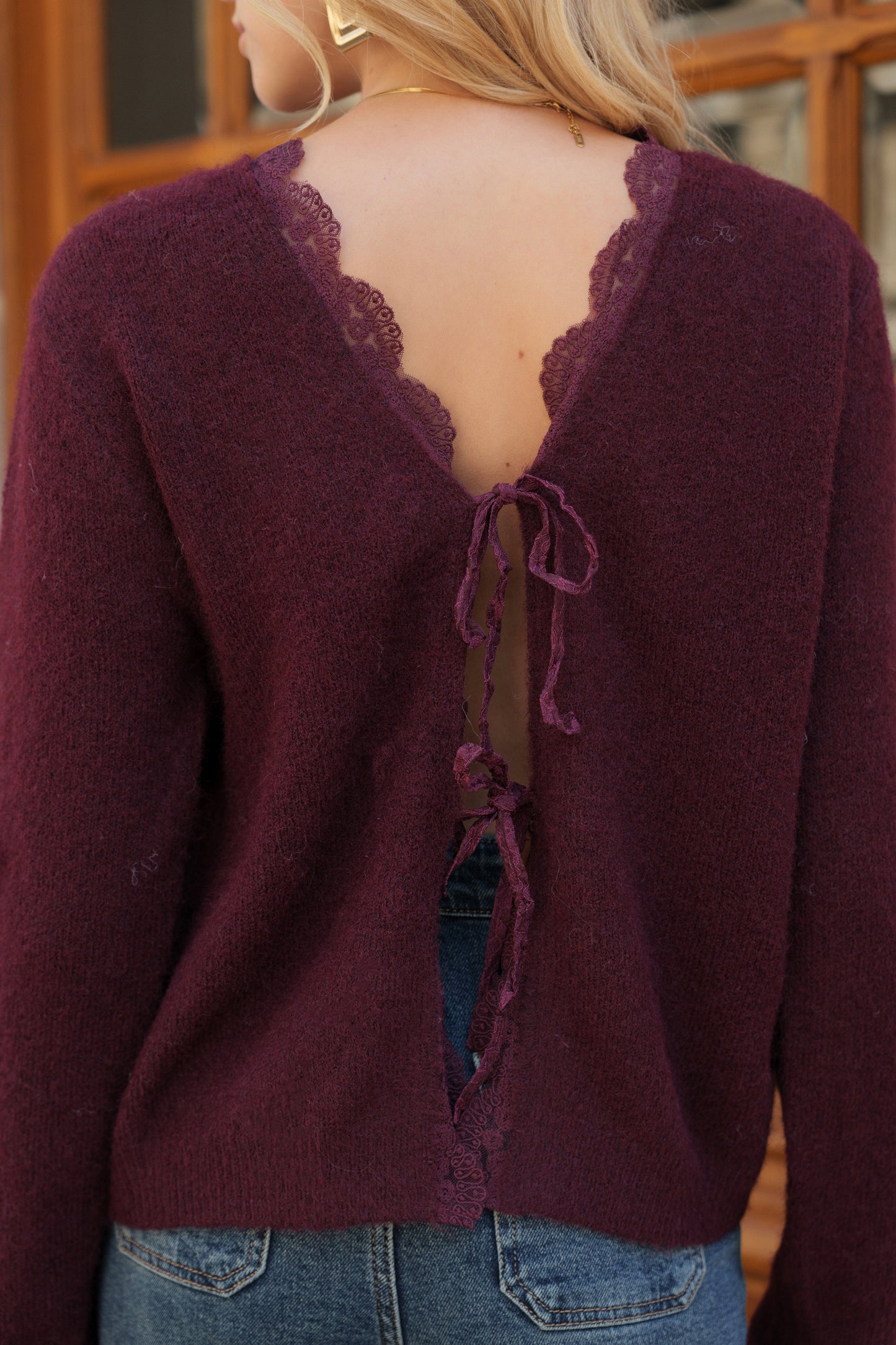 Eva burgundy lace tie jumper