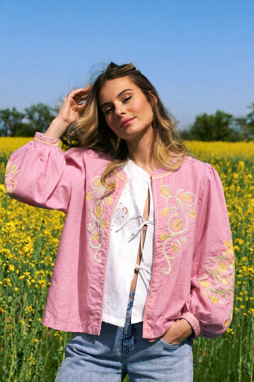 Ottilie pink floral boho jacket