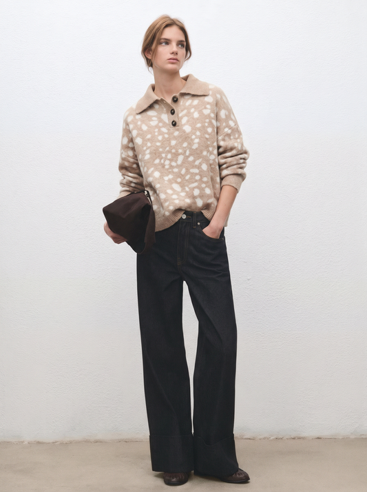 Bambi print button neck jumper
