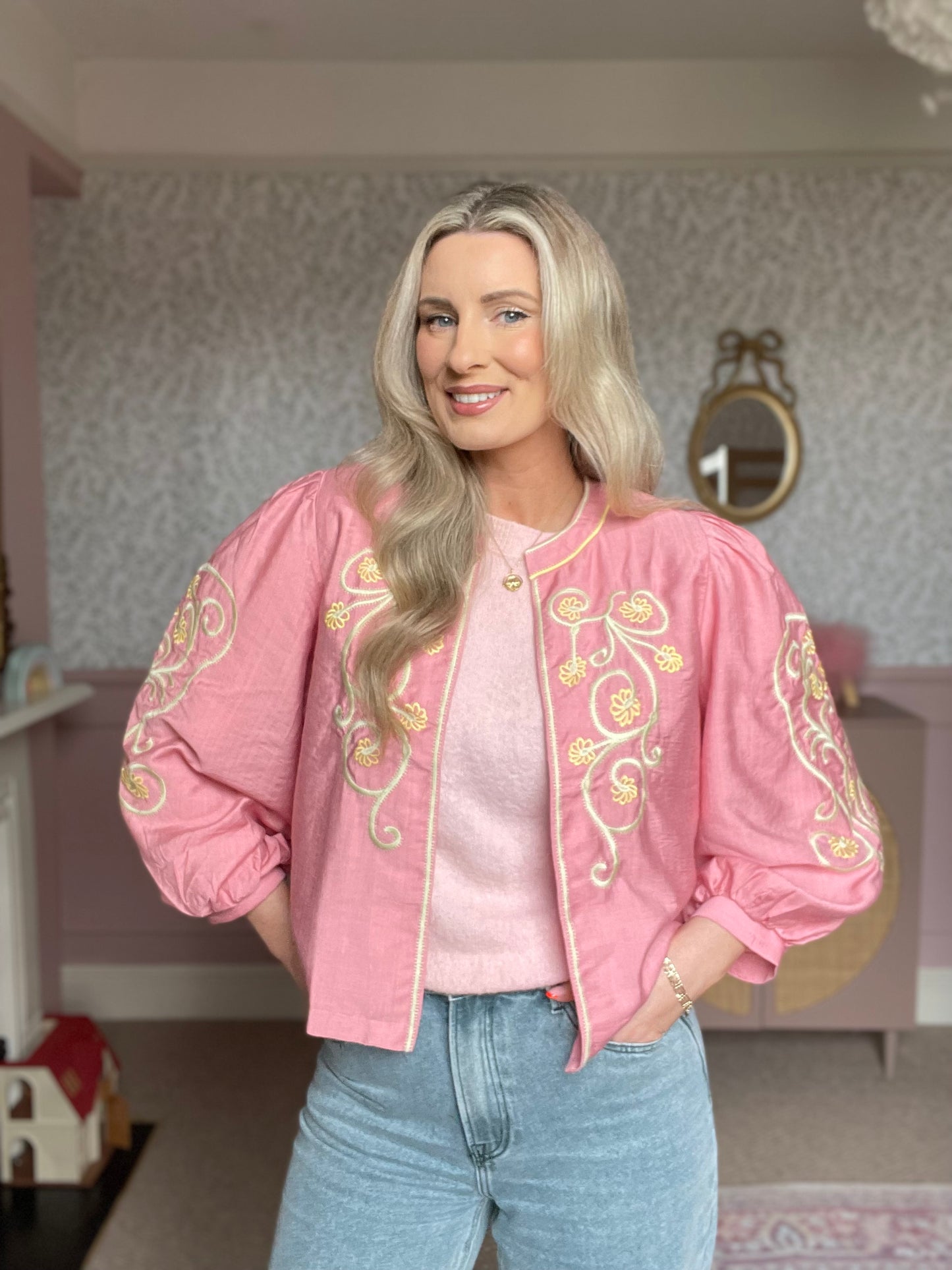 Ottilie pink floral boho jacket