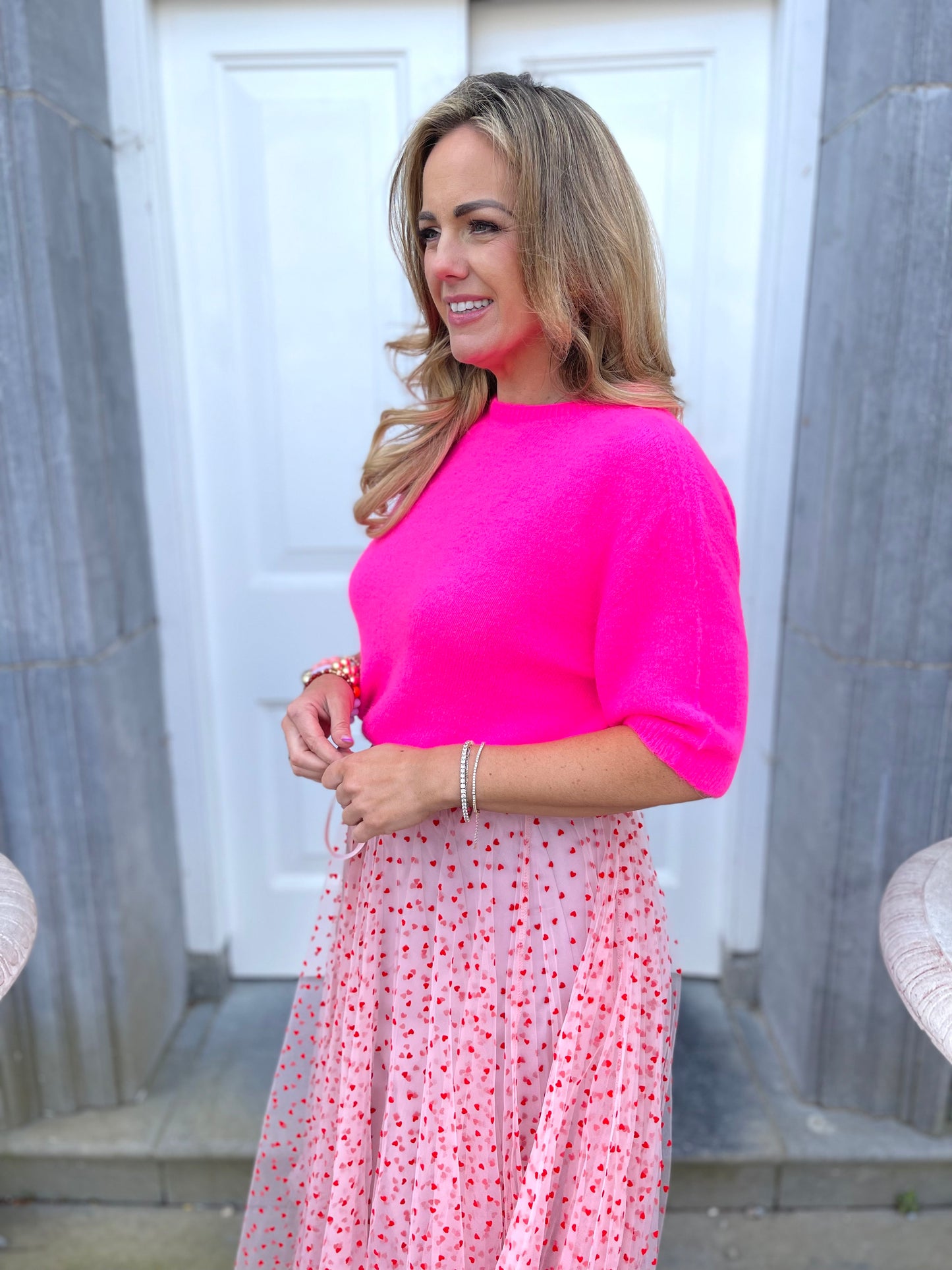 Preorder Lottie neon pink short sleeve alpaca jumper