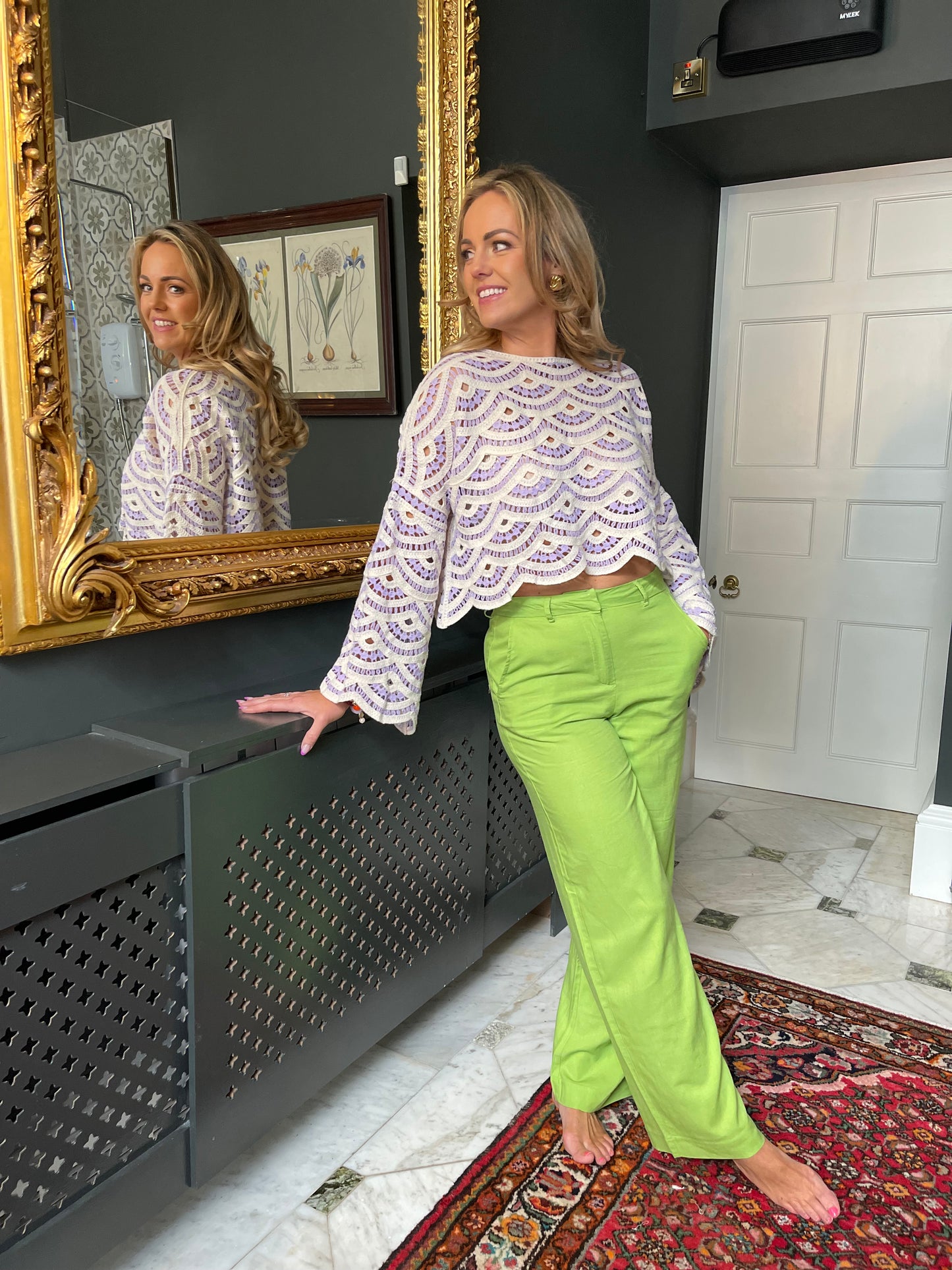 Parrot lime green linen trousers