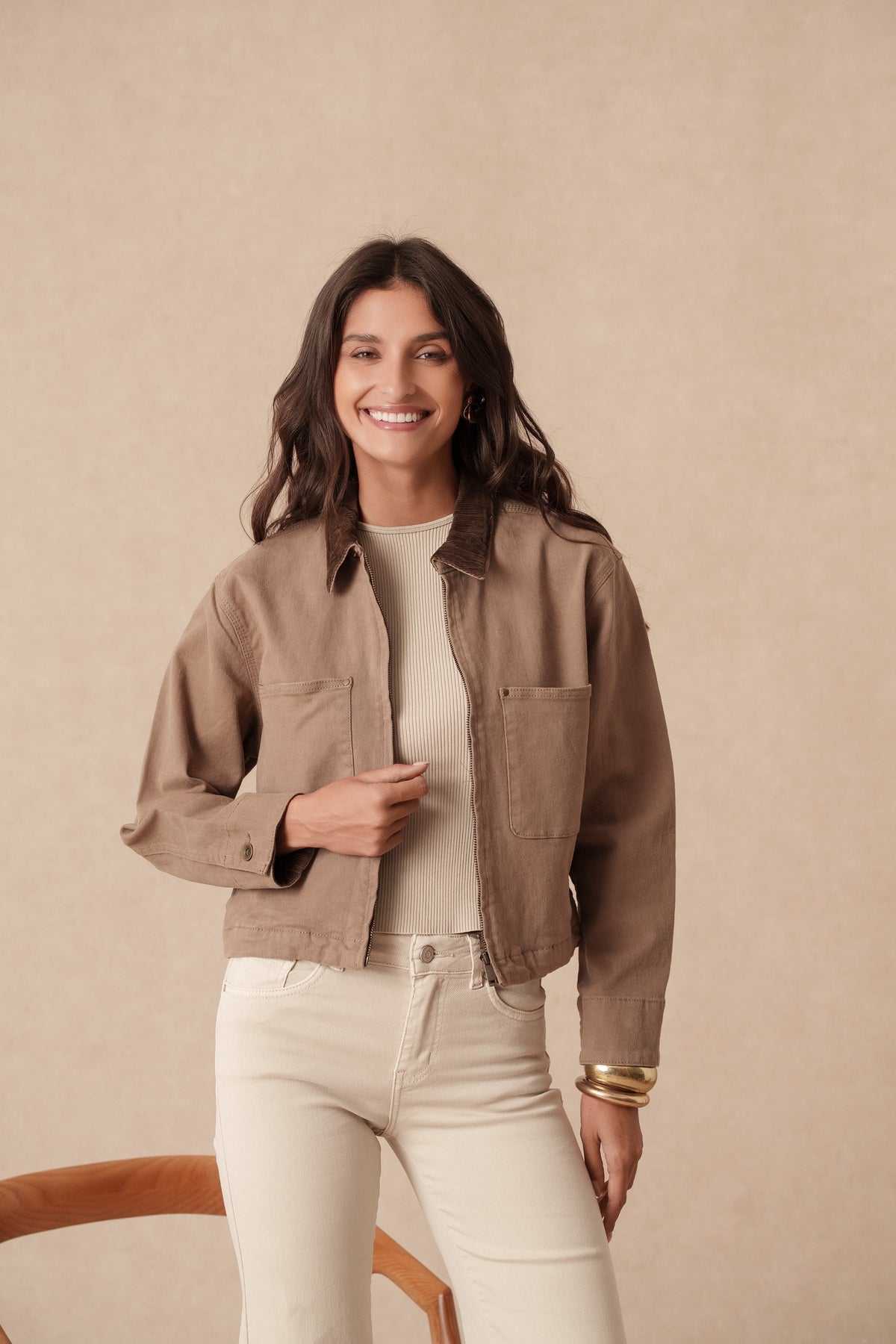 Maria cropped camel utility barn jacket