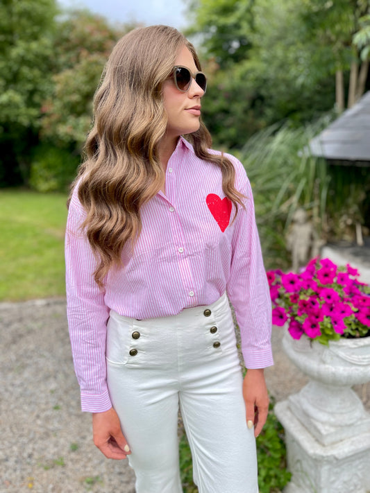 Now or ever pink striped slogan shirt