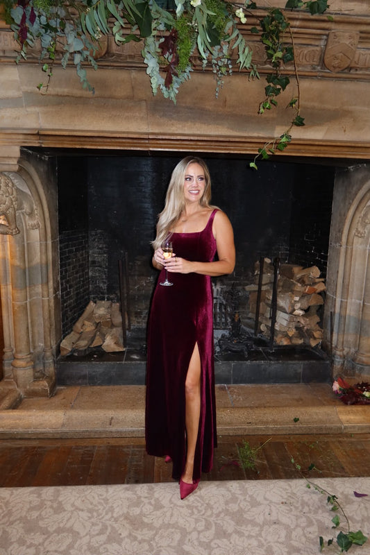 Blake burgundy velvet long dress
