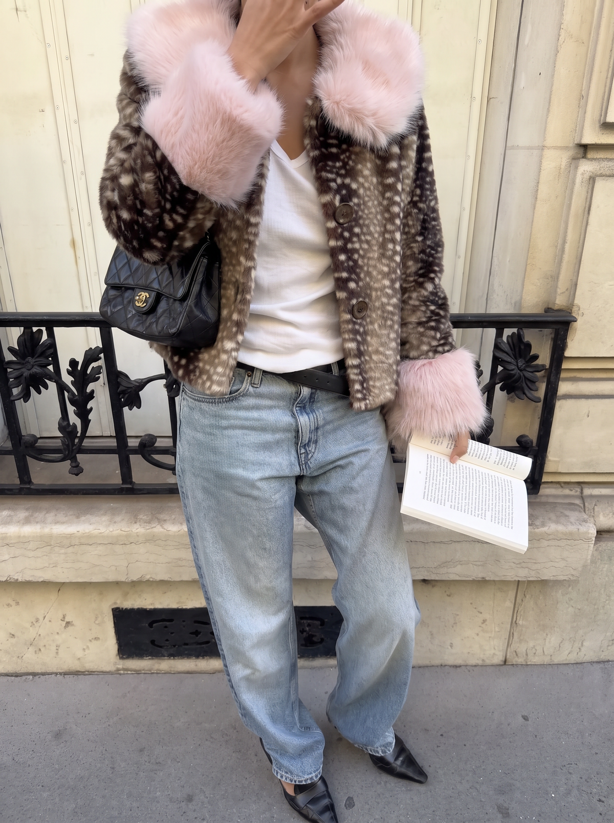 Faith deer print pink fur collar jacket