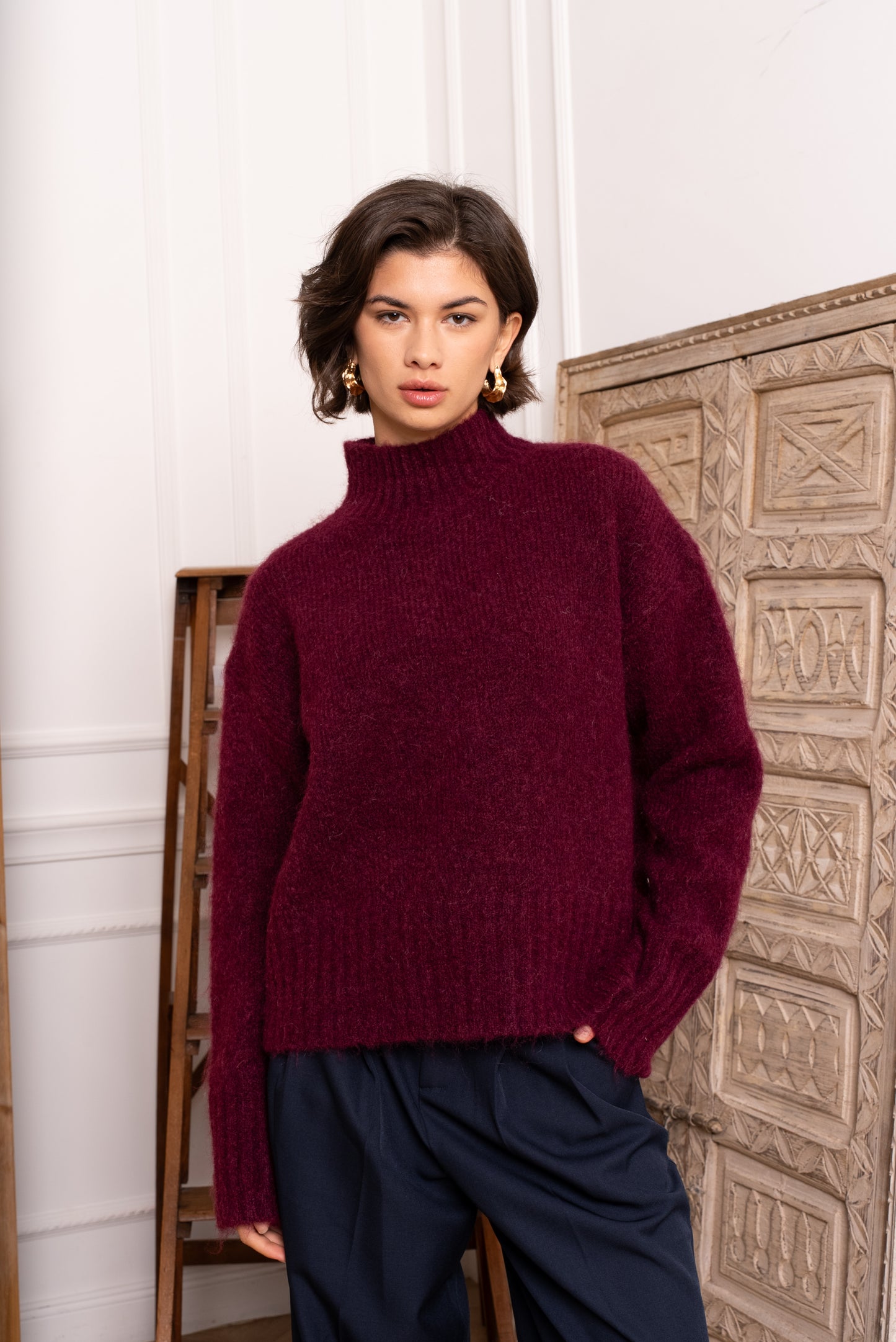 Audrey burgundy soft polo neck jumper