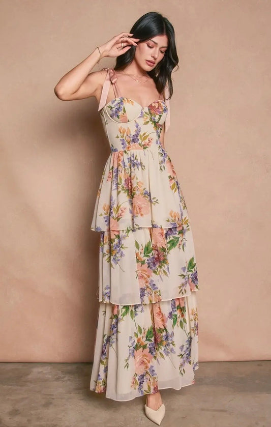 Delicate Affair corset layered maxi dress