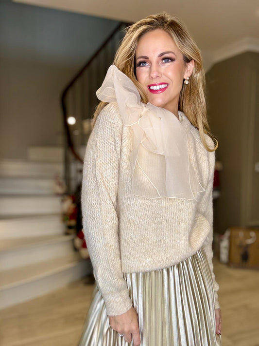 Lydia big bow ecru jumper