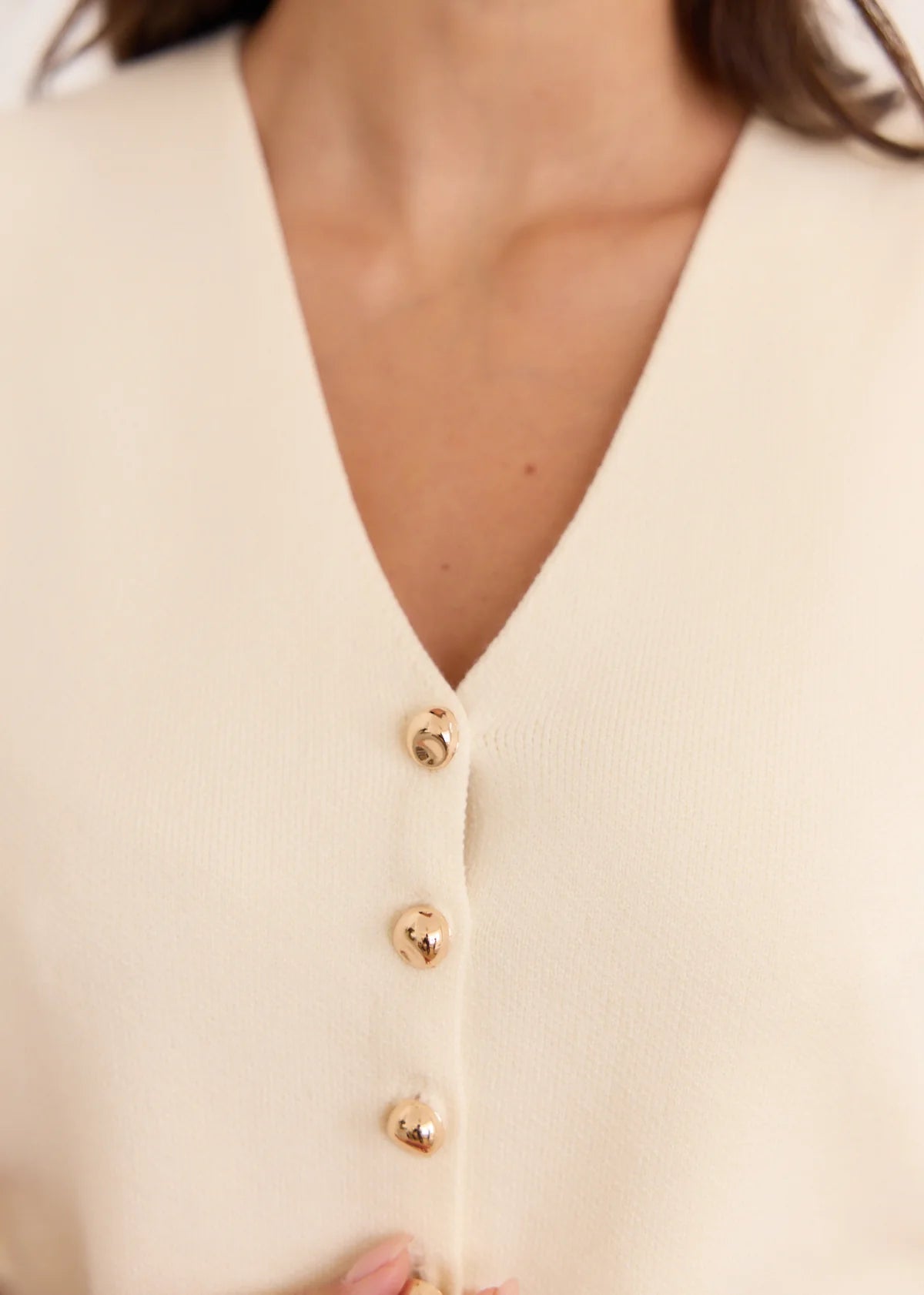 Lottie cream knitted waistcoat gold buttons