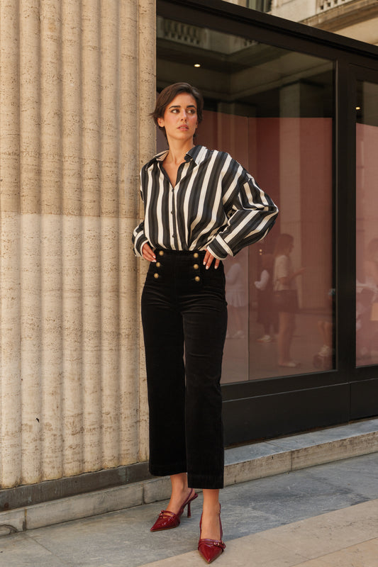 Victo Wide leg black cords with gold front buttons