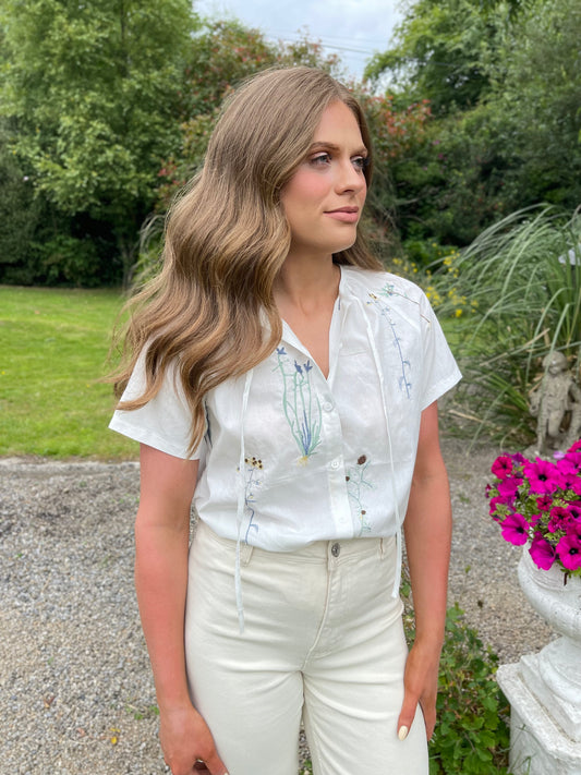 Moira floral cotton white blouse