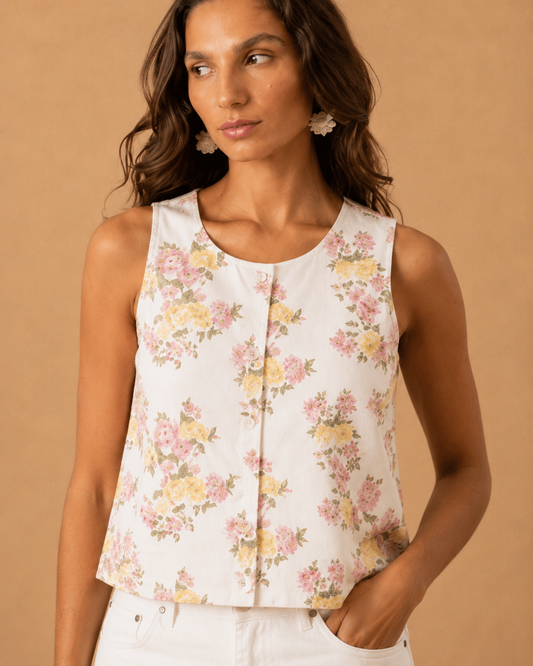 Kate floral cream waistcoat top