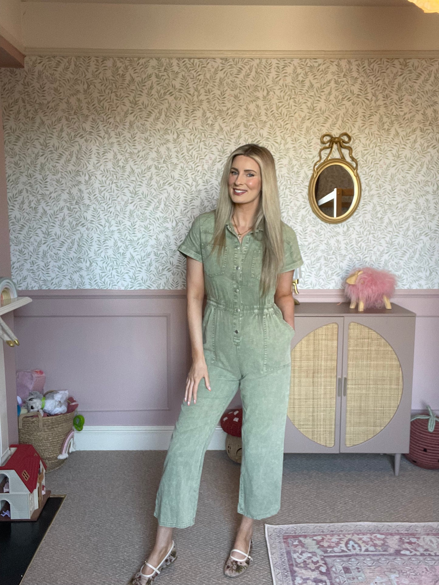 Isla khaki green wide leg jumpsuit