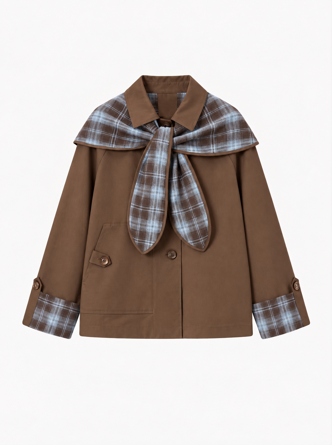 Eliza check print short trench jacket