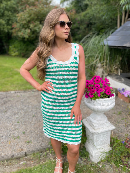 Tara green crochet knit dress