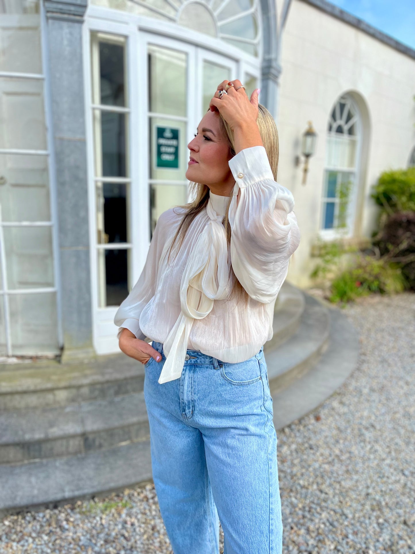 Anna pussy bow semi sheer blouse