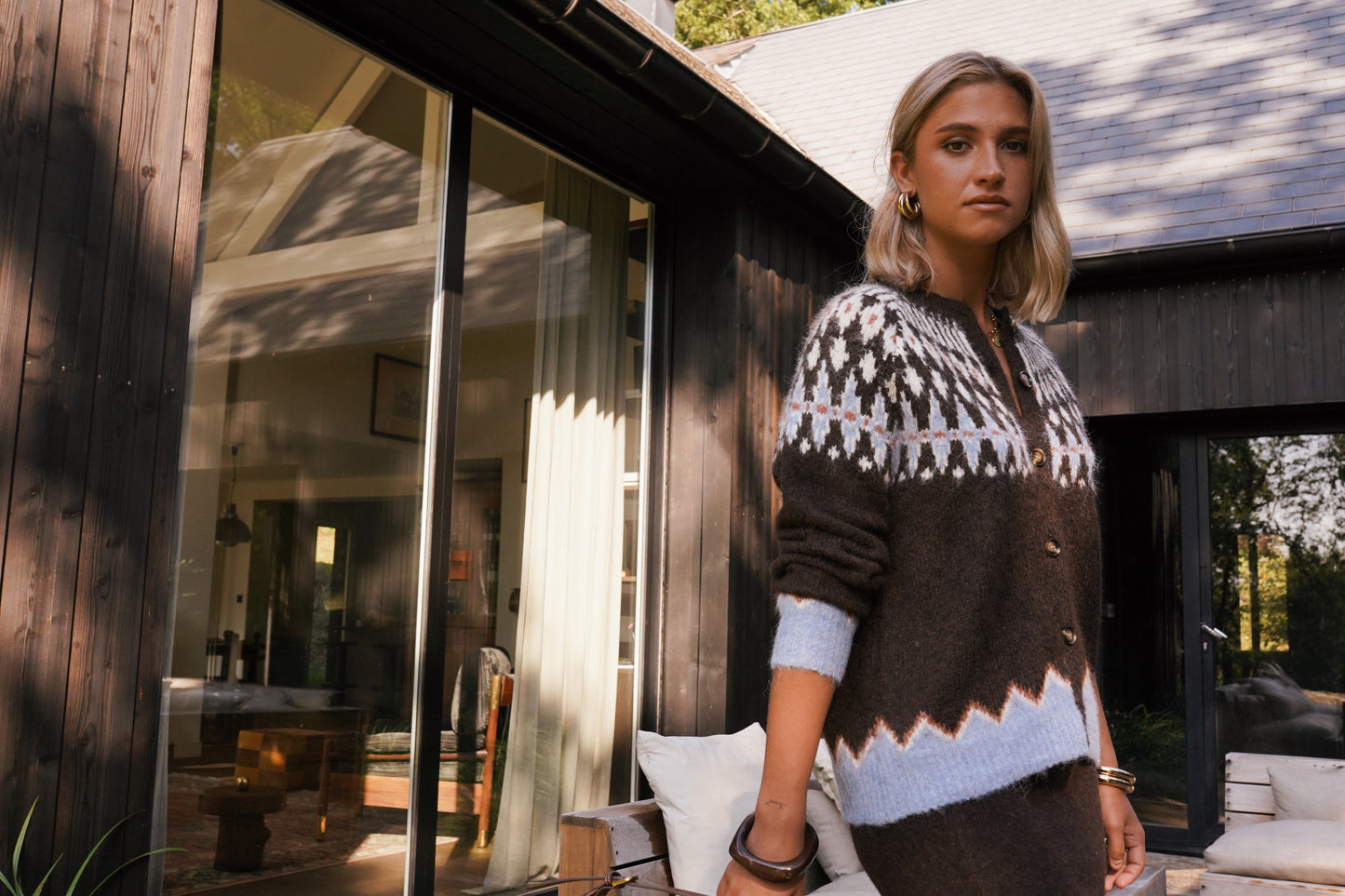 Claire Nordic brown & blue cardigan