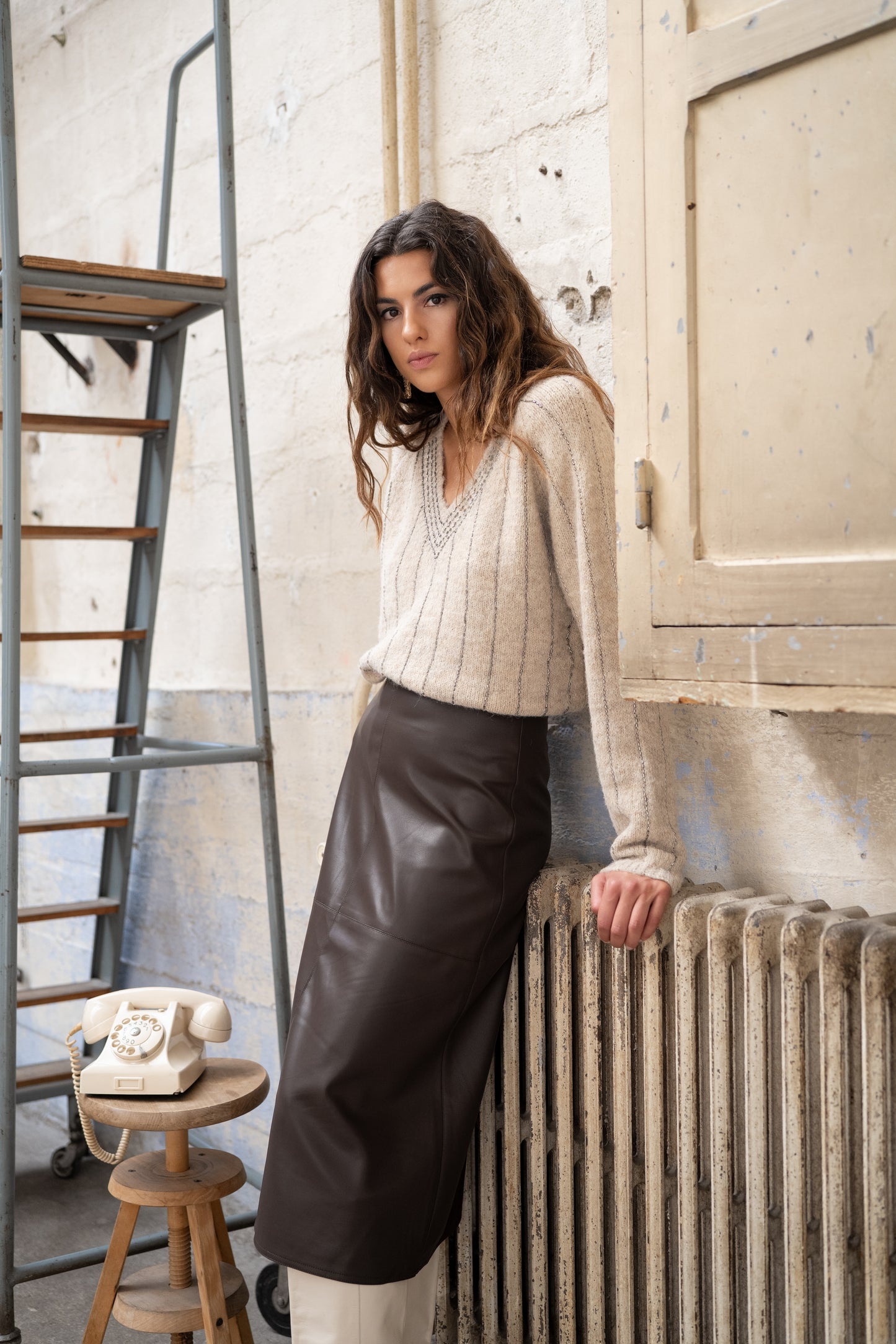 Emma chocolate brown leather skirt