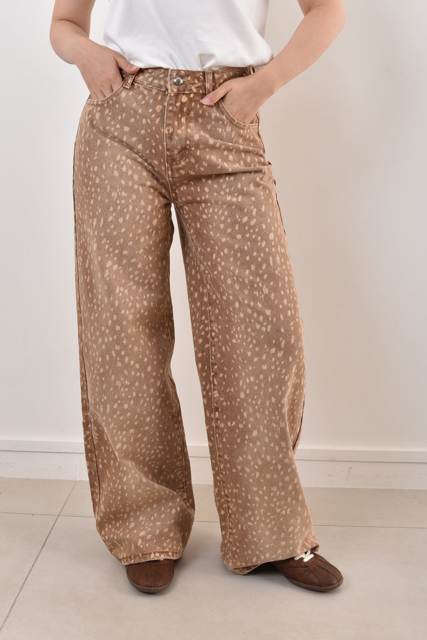 Misha Bambi deer print barrel jeans