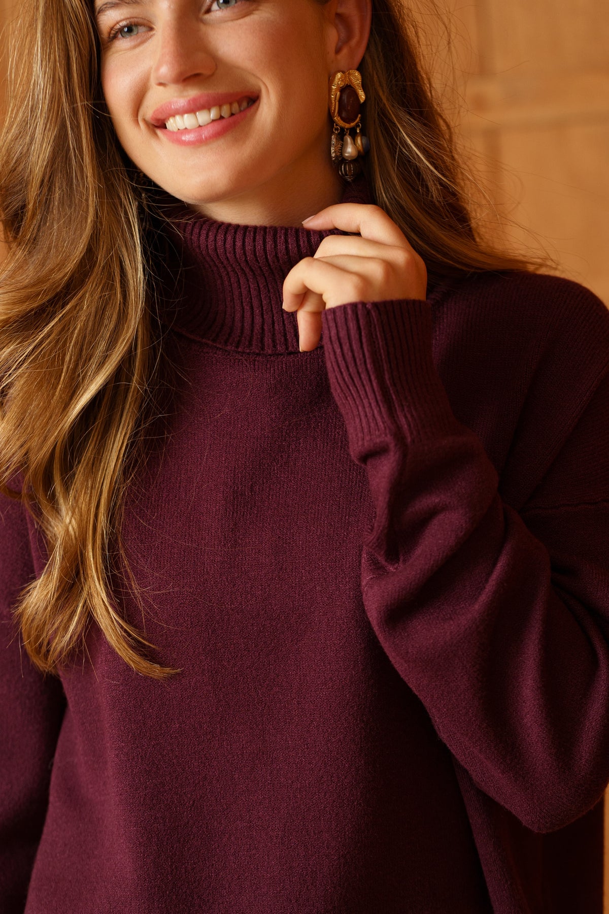 Poppy burgundy polo neck jumper