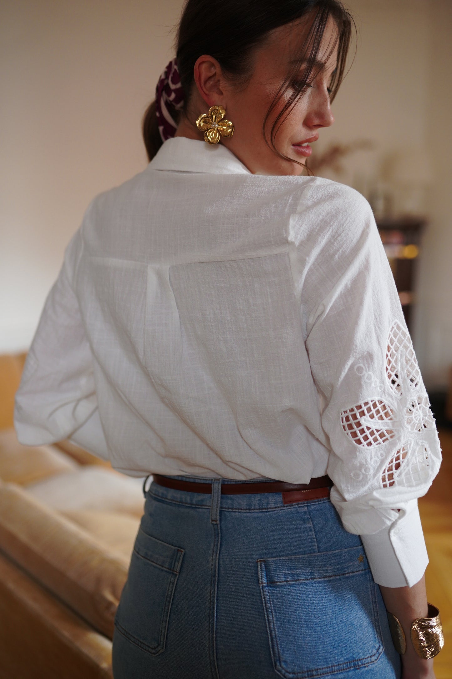 Cassandra white lace cut work blouse