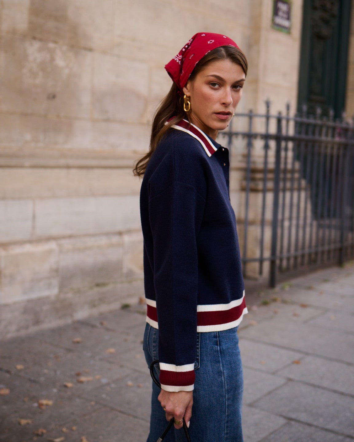 Isla rugby navy and red stripe jumper
