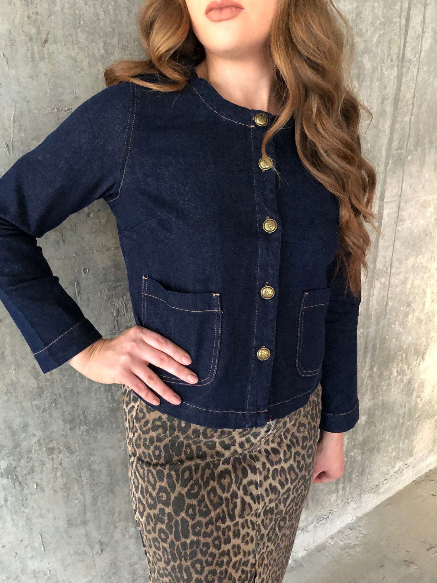 Victoire denim jacket with gold buttons