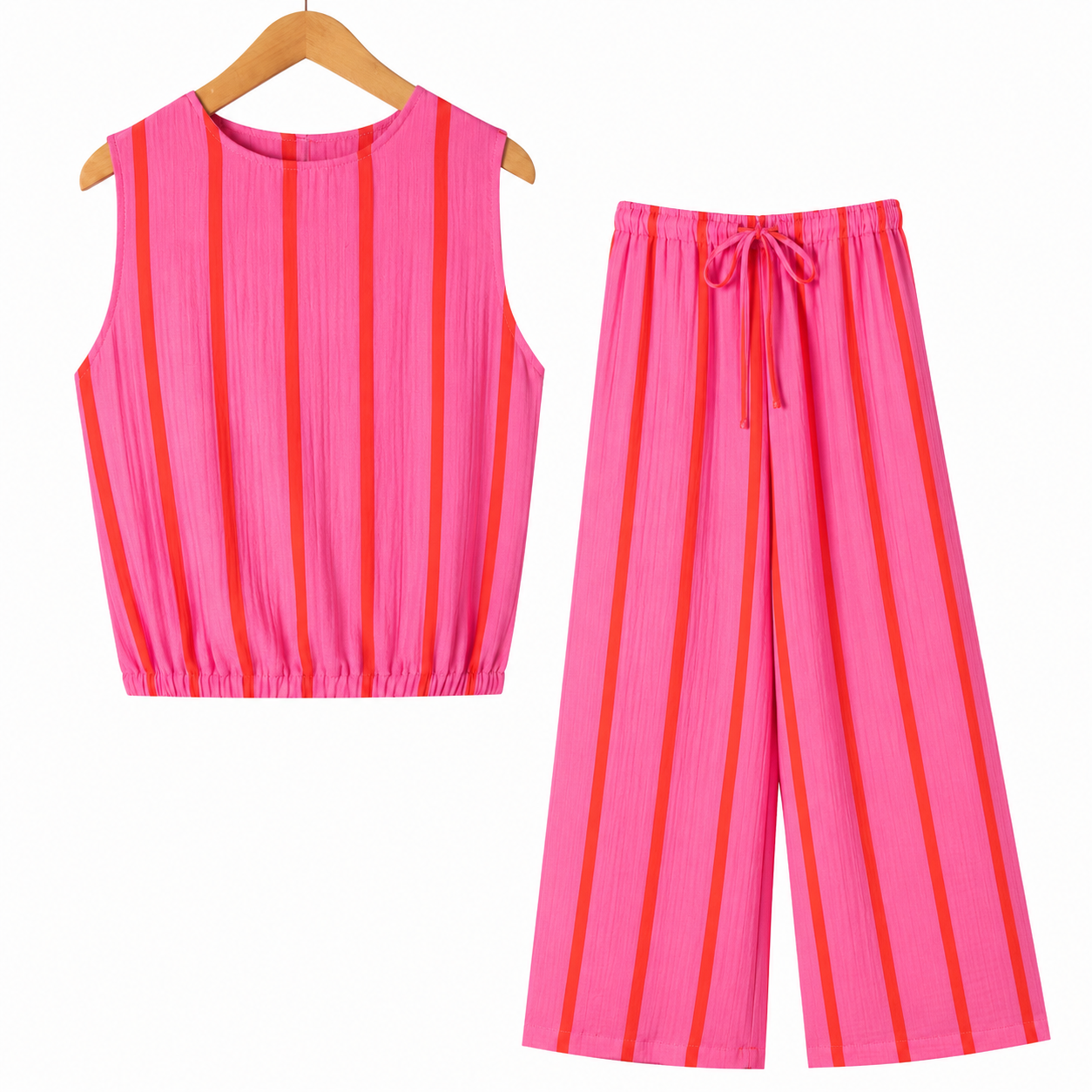 Elodie pink and red stripe co-ord pants and top